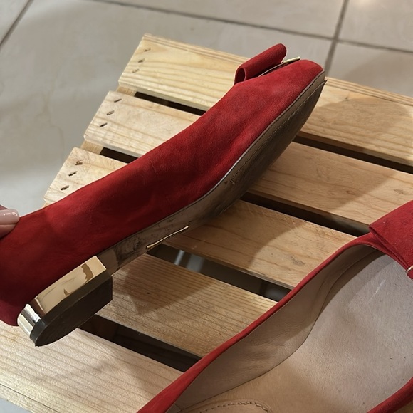 Louise et Cie Women‎ Flat Loafers Sz. 8.5 Round Toe Bow Red Suede - Picture 10 of 12